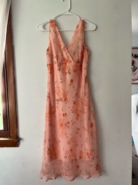 Vintage peach floral midi dress size 12